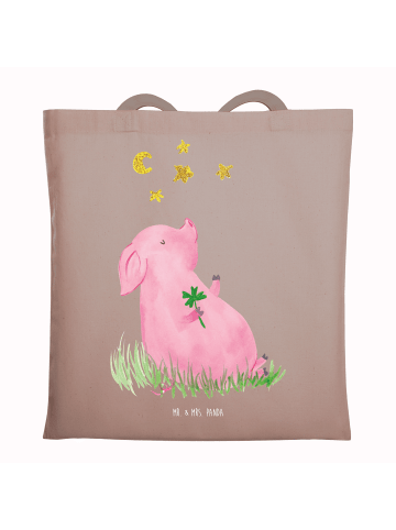 Mr. & Mrs. Panda Jutebeutel Schwein Glück ohne Spruch in Braun Pastell