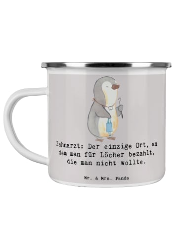 Mr. & Mrs. Panda Camping Emaille Tasse Zahnarzt Lochgebühr mit S... in Grau Pastell