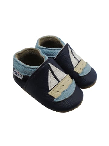 Yalion Leder-Krabbelschuhe "Segelboot" in Schwarz