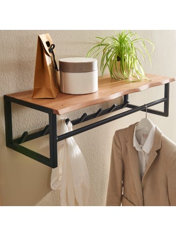 KADIMA DESIGN Rustikale Wandgarderobe, Akazienholz & Metall, Natürliche Baumkante