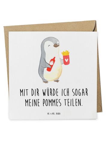 Mr. & Mrs. Panda Grußkarte Pinguin Pommes mit Spruch in Weiß