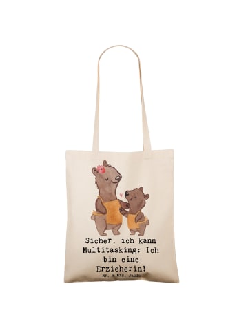 Mr. & Mrs. Panda Tote Bag Erzieherin Multitasking mit Spruch in Creme