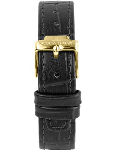 Jacques Lemans Damen-Uhr Quarz Rechteckig Schwarz/Goldfarben