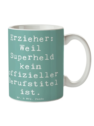 Mr. & Mrs. Panda Keramikbecher Spruch Erzieher Superheld mit Spruch in Meeresbrise