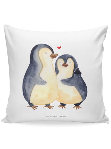 Mr. & Mrs. Panda Kissen 40x40 Pinguin umarmen ohne Spruch in Weiß