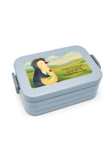 Mr. & Mrs. Panda Bento Box Pinguin Blumen Design mit Spruch in Blau Pastell