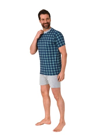 NORMANN kurzarm Schlafanzug Shorty Pyjama Rundhal karo Look - 67342 in türkis