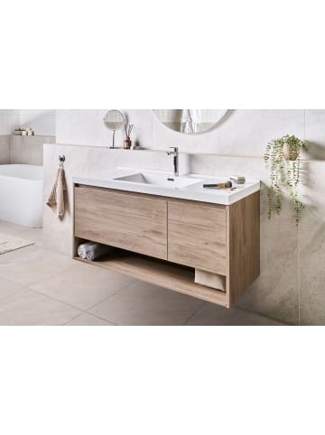 Beliani 2-tlg Badezimmerschrank mit Waschbecken UMAYO in Braun/Weiß