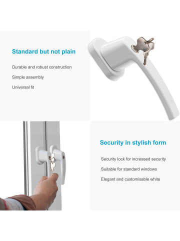 Intirilife Fenstergriff aus Aluminium abschließbar mit 2 Schlüsseln in Polarweiß