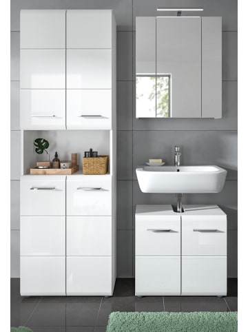 Inn.Furn Badmöbel-Set 3-teilig weiß Hochglanz, Badkombination 135 cm mit viel Stauraum