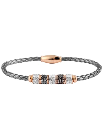 Adeliás Damen Armband aus Leder mit Strass Steinchen 19 cm in grau