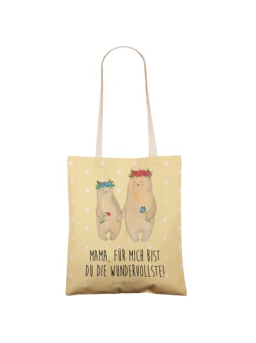 Mr. & Mrs. Panda shopping bag Bären mit Blumenkranz mit Spruch in Gelb Pastell