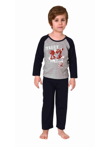 NORMANN Kleinkinder langarm Schlafanzug Pyjama Front print - 77780 in grau