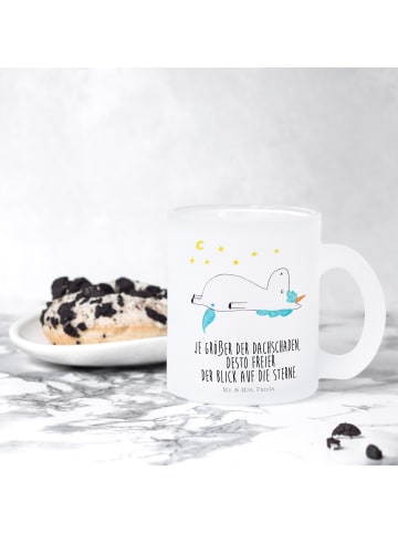 Mr. & Mrs. Panda Trinkglas Einhorn Sternenhimmel mit Spruch in Transparent