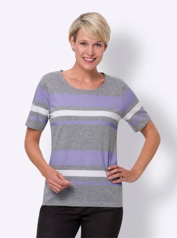 Sieh an! Kurzarm-Shirt in grau-meliert-lavendel-gestreift