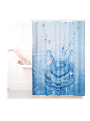 relaxdays Duschvorhang Wassertropfen in Blau - (L)180 x (B)180 cm