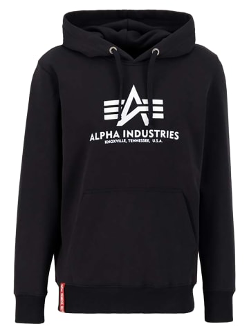 Alpha Industries Hoodie Logoprint Kängurutasche Rippbündchen in Schwarz