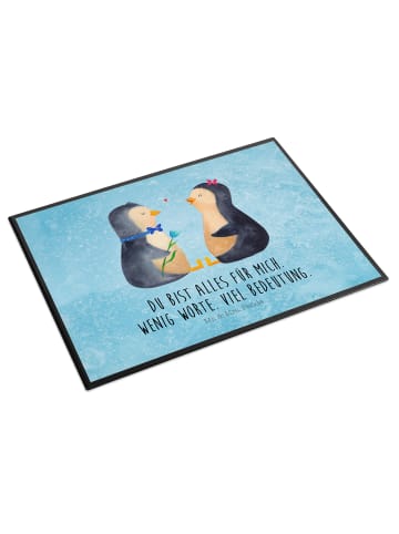 Mr. & Mrs. Panda Schreibtischunterlage Pinguin Pärchen mit Spruch in Eisblau
