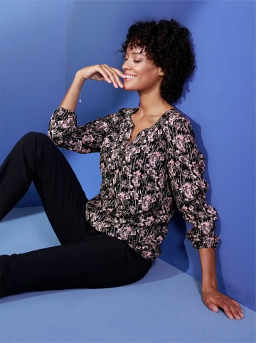 creation L Cupro-Viskose-Bluse in schwarz-rosé-gemustert