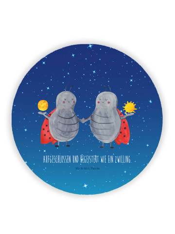 Mr. & Mrs. Panda Rund Magnet Sternzeichen Zwilling mit Spruch in Sternenhimmel Blau