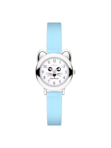 s.Oliver Armbanduhr mit süßem Katzengehäuse in blau