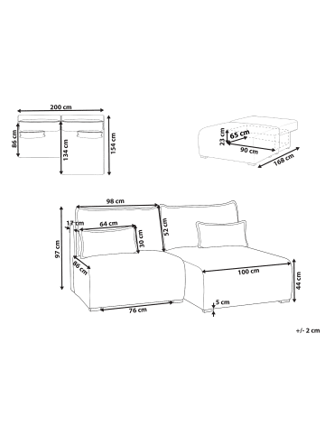 Beliani Modulsofa NERBO in Weiß/Braun - (W) 200 x (H) 97 x (L) 154 cm