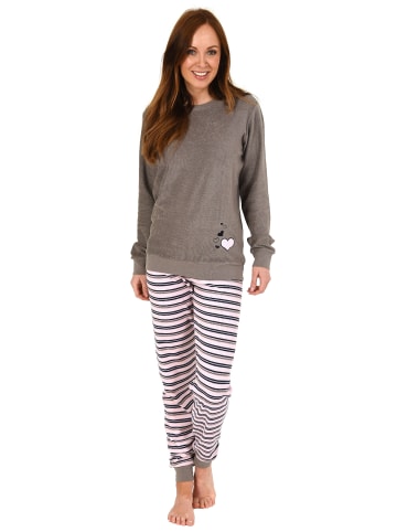 NORMANN Frottee Pyjama Schlafanzug Bündchen und Herz - 49917 in grau