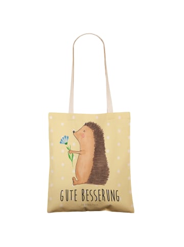 Mr. & Mrs. Panda Tragetasche Igel Blumen mit Spruch in Gelb Pastell