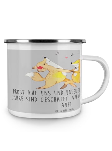 Mr. & Mrs. Panda Camping Emaille Tasse 15. Hochzeitstag Gläserne... in Heather Grey