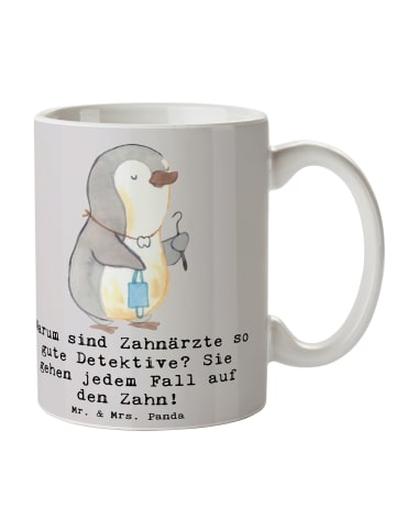 Mr. & Mrs. Panda Keramtiktasse Zahnarzt Detektiv mit Spruch in Grau Pastell