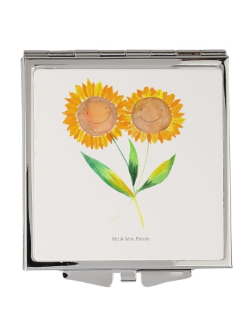 Mr. & Mrs. Panda Handtaschenspiegel quadratisch Blume Sonnenblum... in Weiß