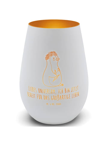 Mr. & Mrs. Panda Gold Windlicht Pinguin Blumen mit Spruch in Weiß