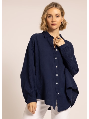 SASSYCLASSY Ultra Oversize Musselin-Blusenhemd kürzere Variante in Dunkelblau