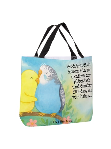 Mr. & Mrs. Panda Shopper Wellensittich Liebe Design mit Spruch in Weiß