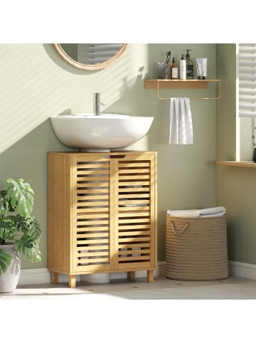 HOMCOM Waschbeckenunterschrank-60L x 30B x 80H cm-Naturholz