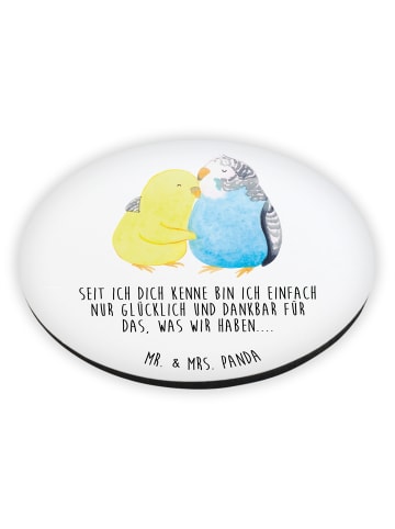 Mr. & Mrs. Panda Rund Magnet Wellensittich Liebe mit Spruch in Weiß