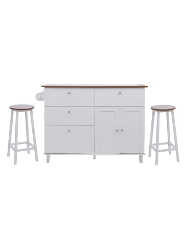 MCW Kücheninsel MCW-P62 mit 2 Hockern, Weiß, helles Holz