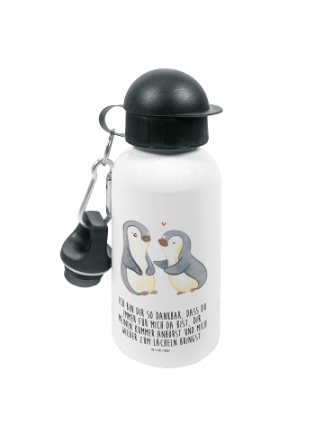 Mr. & Mrs. Panda Trinkflasche Pinguine trösten mit Spruch in Weiß