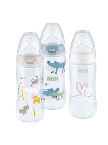 NUK PP-Flasche 3er Pack First Choice Plus 300 ml + in blau,beige,motiv