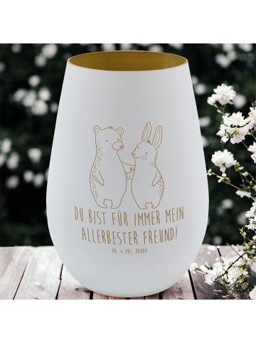 Mr. & Mrs. Panda Gold Kerzenhalter Bär und Hase Umarmen mit Spruch in Weiß