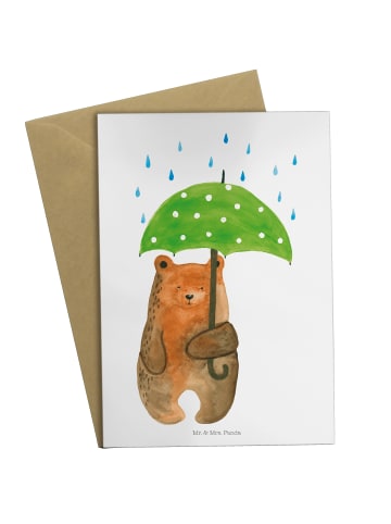 Mr. & Mrs. Panda Beileidskarte Bär Regenschirm ohne Spruch in Weiß
