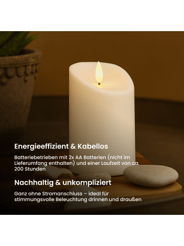 STAR Trading LED Stumpenkerze Flamme 13 cm Weiß – mit Flackerlicht für Innen & Außen