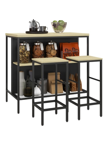 HOMCOM Bartisch mit Barhocker Set in Eiche 100L x 60B x 95H cm