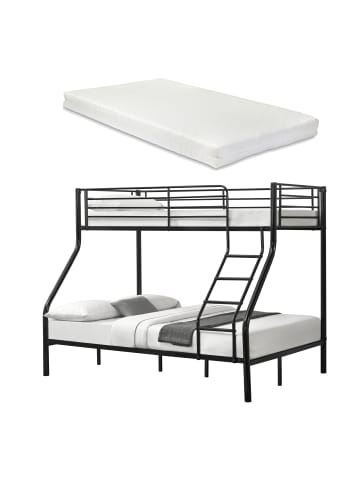 neu.haus Metall-Etagenbett Sortland mit Matratzen in Schwarz (L)200cm (B)140cm (H)168cm