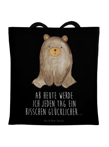 Mr. & Mrs. Panda Jutetasche Bär sitzend mit Spruch in Schwarz
