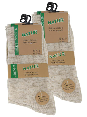 Cotton Prime® Leinen Socken - Natur 6 Paar in Beige