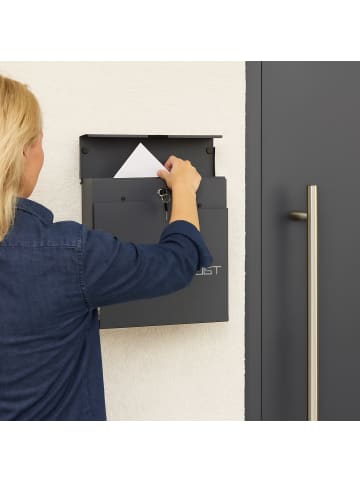 relaxdays Briefkasten mit Zeitungsfach in Anthrazit