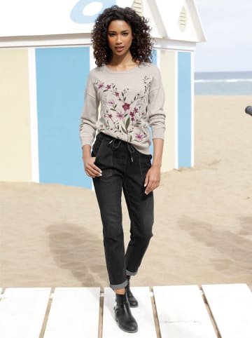 Heine Feinstrickpullover in hellgrau-khaki-gemustert