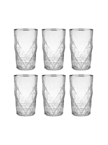 Butlers 6x Longdrinkgläser mit Silberrand 460ml UPSCALE in Transparent-Silber