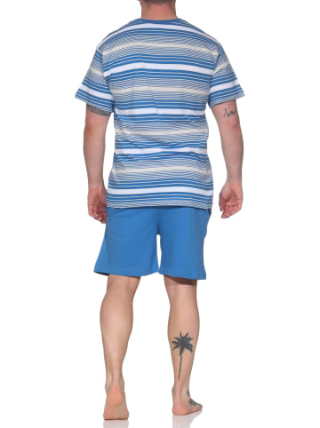 NORMANN Kurzarm Schlafanzug Shorty Pyjama Übergrößen in blau1